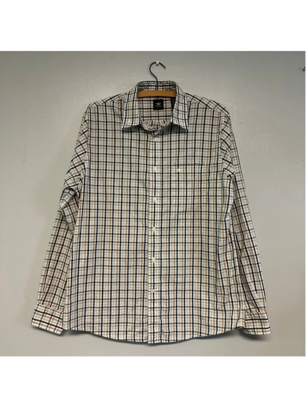 Dockers Casual Button Down Shirt Size Medium White Brown Plaid